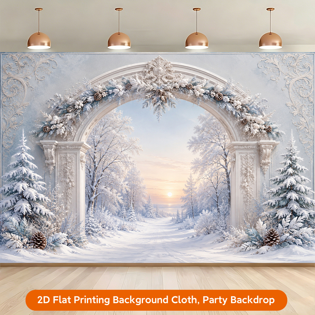 2D Flat Snowy Arch Winter Scene Polyester Backdrop